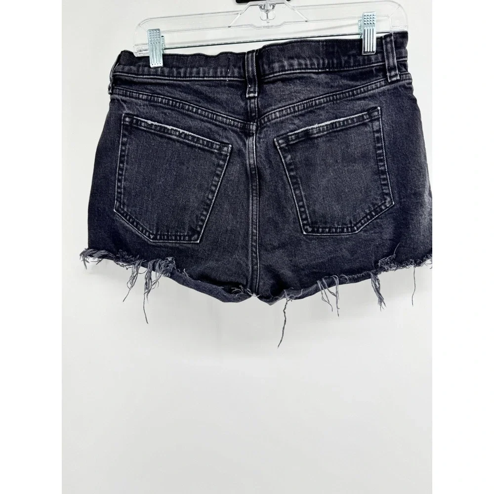 Abercrombie & Fitch The Mom Short Mid Rise Black Distressed Denim Cut Offs 29 8